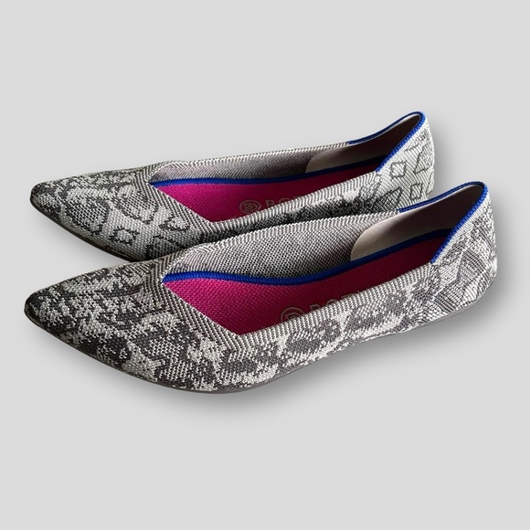 Rothys - The Flat - Grey Stone Snake Print  pointed toe. - Picture 3 of 6